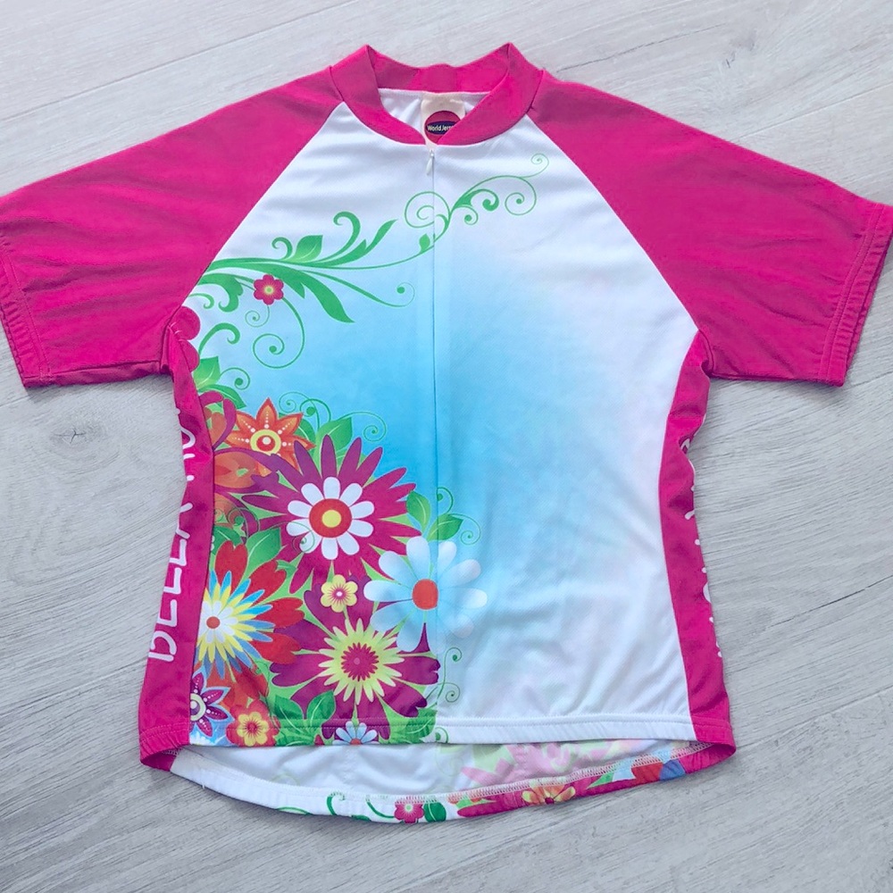 Women World Jersey Bella Fiori Cycling Jersey Pink Floral size L